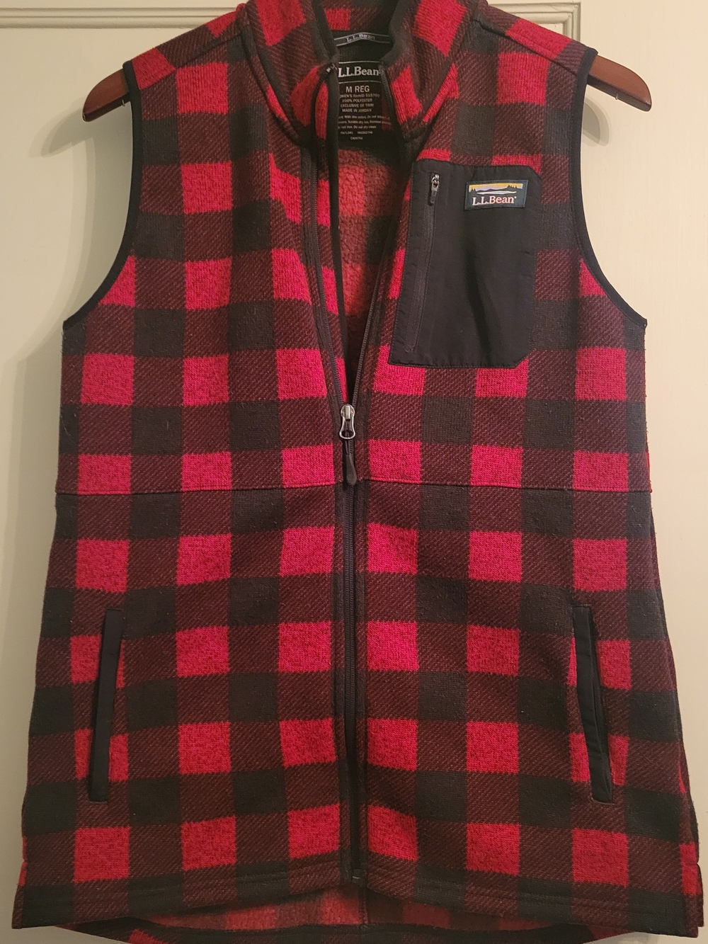 L.L.Bean Red & Black Buffalo Plaid Fleece Vest